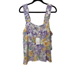 Emily Wonder Floral Print Tiered Top‎ Sleeveless Ruffled Neck Womens Size 3X New